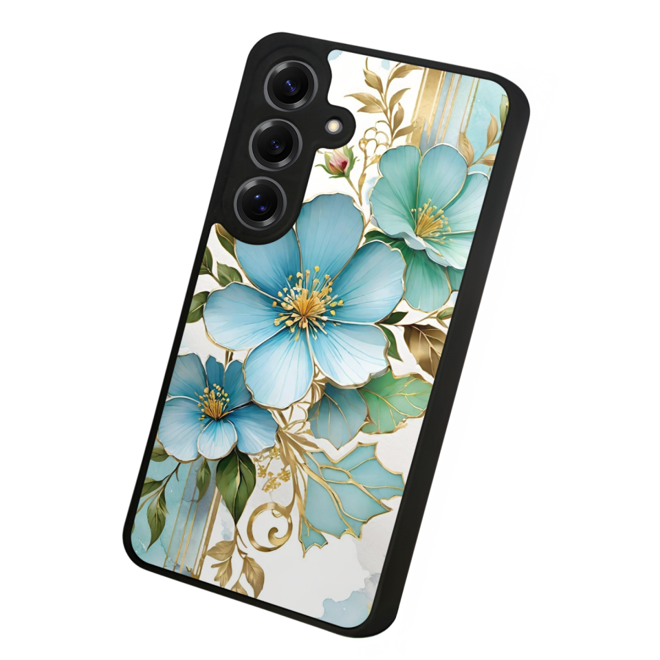 Samsung Galaxy S25 Uyumlu Yaldizli Cicek Tasarımlı Glossy Premium Kılıf