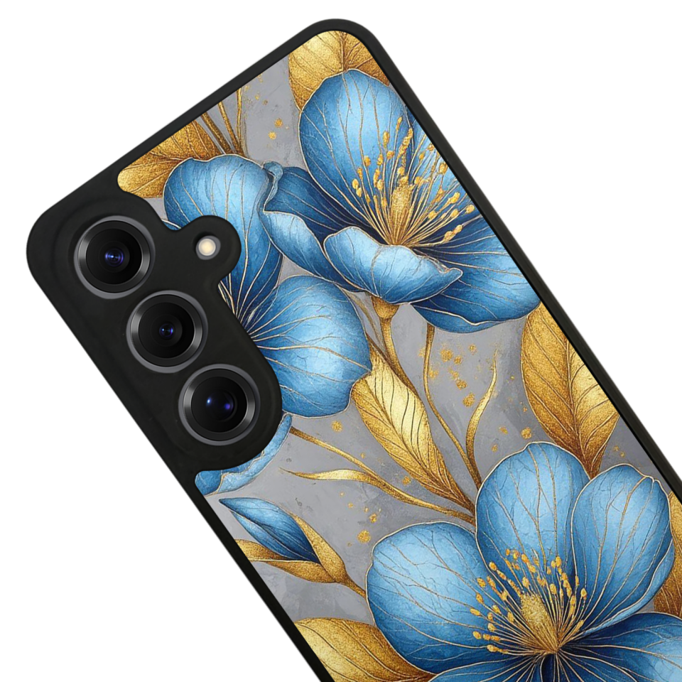 Samsung Galaxy S25 Uyumlu Yaldizli Cicek Tasarımlı Glossy Premium Kılıf