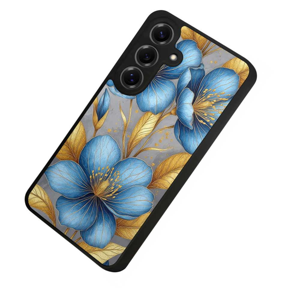 Samsung Galaxy S25 Uyumlu Yaldizli Cicek Tasarımlı Glossy Premium Kılıf