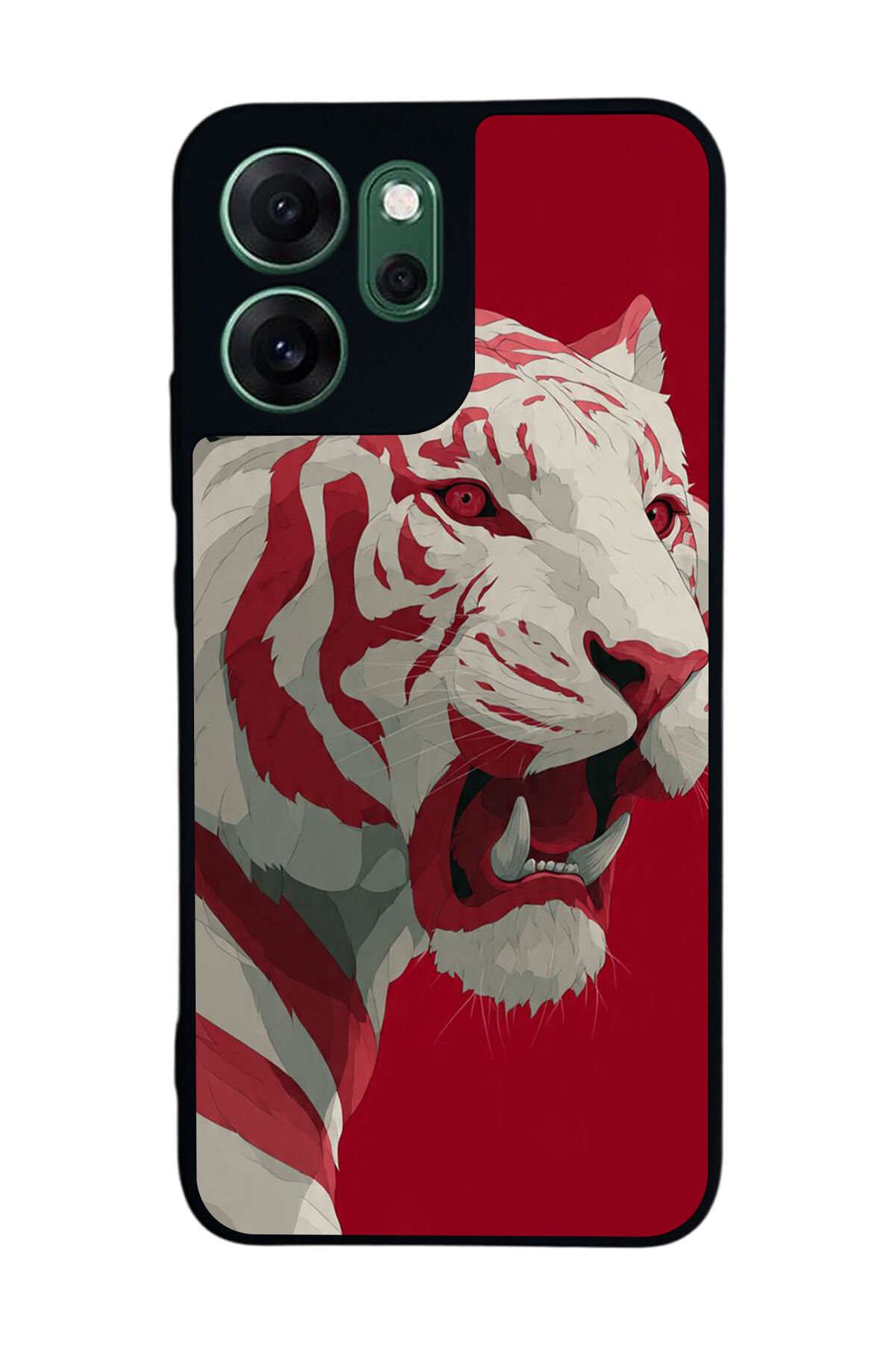 Oppo Reno 14F Uyumlu Kirmizi ve Kaplan Tasarımlı Glossy Premium Kılıf