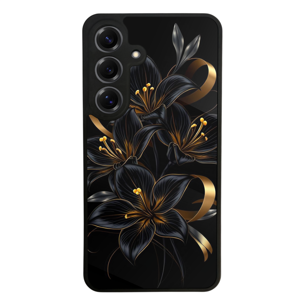 Samsung Galaxy S25 Uyumlu Yaldizli Cicek Tasarımlı Glossy Premium Kılıf
