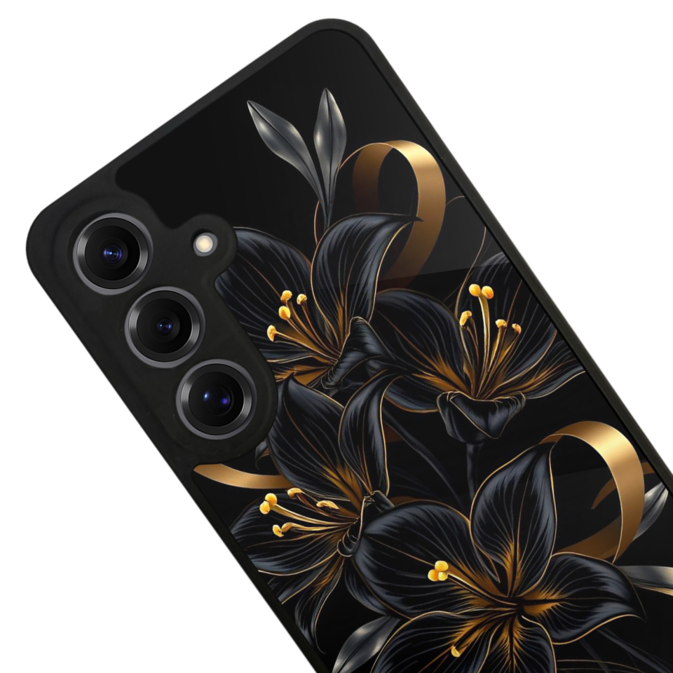 Samsung Galaxy S25 Uyumlu Yaldizli Cicek Tasarımlı Glossy Premium Kılıf