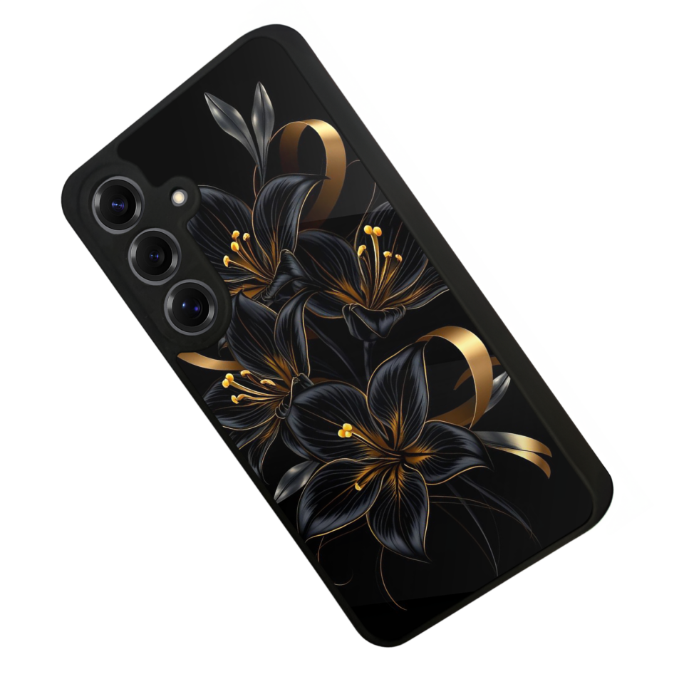 Samsung Galaxy S25 Uyumlu Yaldizli Cicek Tasarımlı Glossy Premium Kılıf