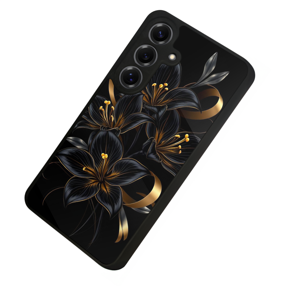 Samsung Galaxy S25 Uyumlu Yaldizli Cicek Tasarımlı Glossy Premium Kılıf