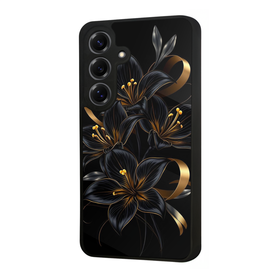 Samsung Galaxy S25 Uyumlu Yaldizli Cicek Tasarımlı Glossy Premium Kılıf