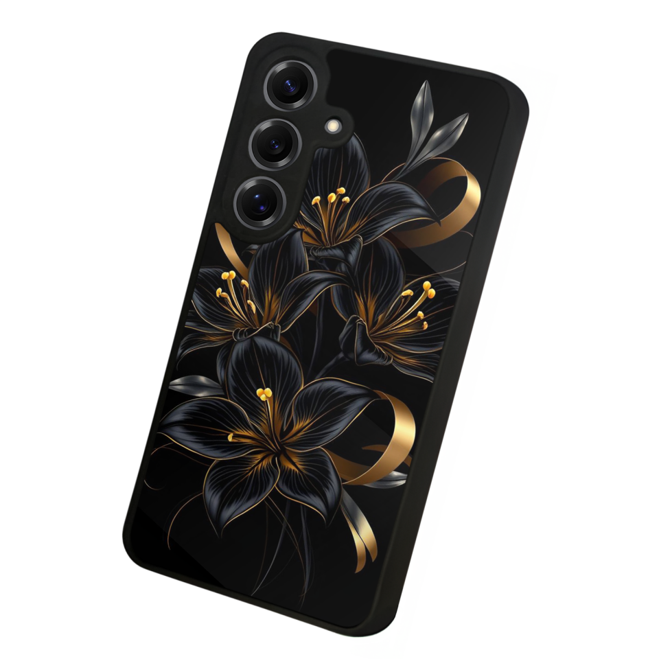 Samsung Galaxy S25 Uyumlu Yaldizli Cicek Tasarımlı Glossy Premium Kılıf