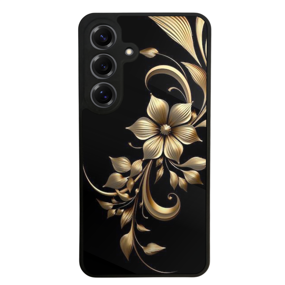 Samsung Galaxy S25 Uyumlu Yaldizli Cicek Tasarımlı Glossy Premium Kılıf