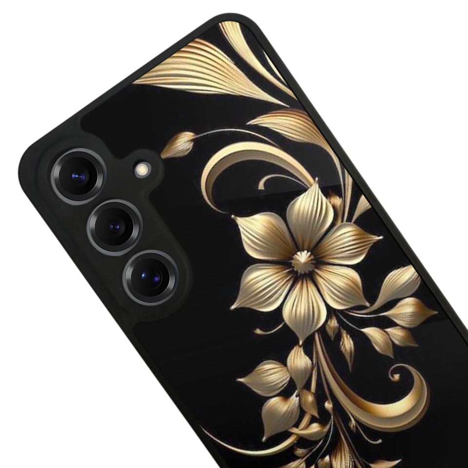 Samsung Galaxy S25 Uyumlu Yaldizli Cicek Tasarımlı Glossy Premium Kılıf