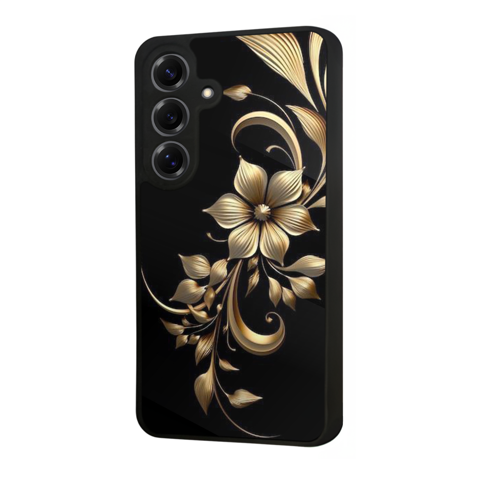 Samsung Galaxy S25 Uyumlu Yaldizli Cicek Tasarımlı Glossy Premium Kılıf