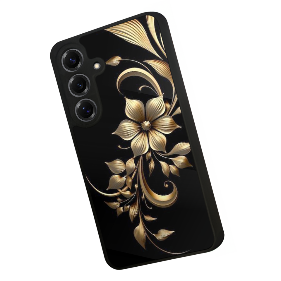 Samsung Galaxy S25 Uyumlu Yaldizli Cicek Tasarımlı Glossy Premium Kılıf