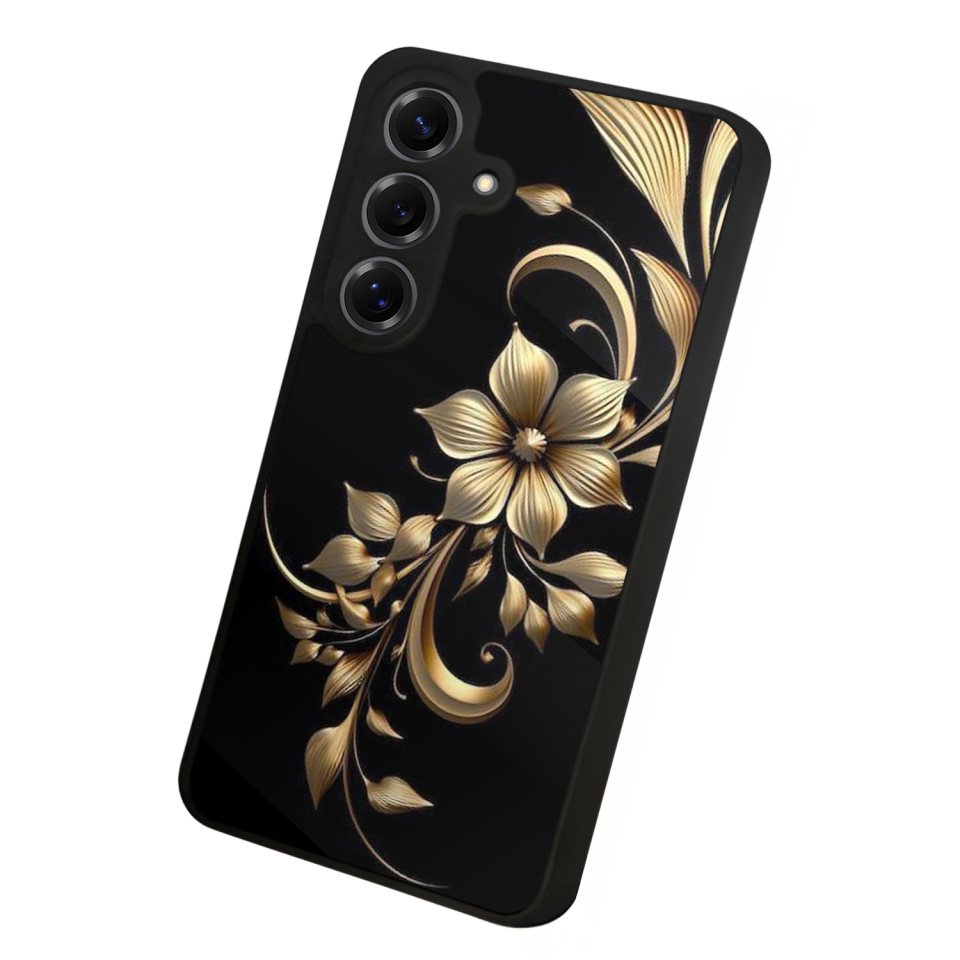 Samsung Galaxy S25 Uyumlu Yaldizli Cicek Tasarımlı Glossy Premium Kılıf