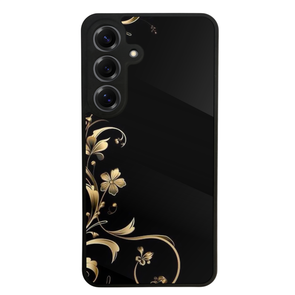 Samsung Galaxy S25 Uyumlu Yaldizli Cicek Tasarımlı Glossy Premium Kılıf