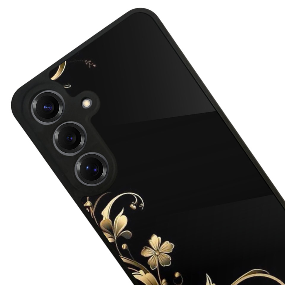 Samsung Galaxy S25 Uyumlu Yaldizli Cicek Tasarımlı Glossy Premium Kılıf