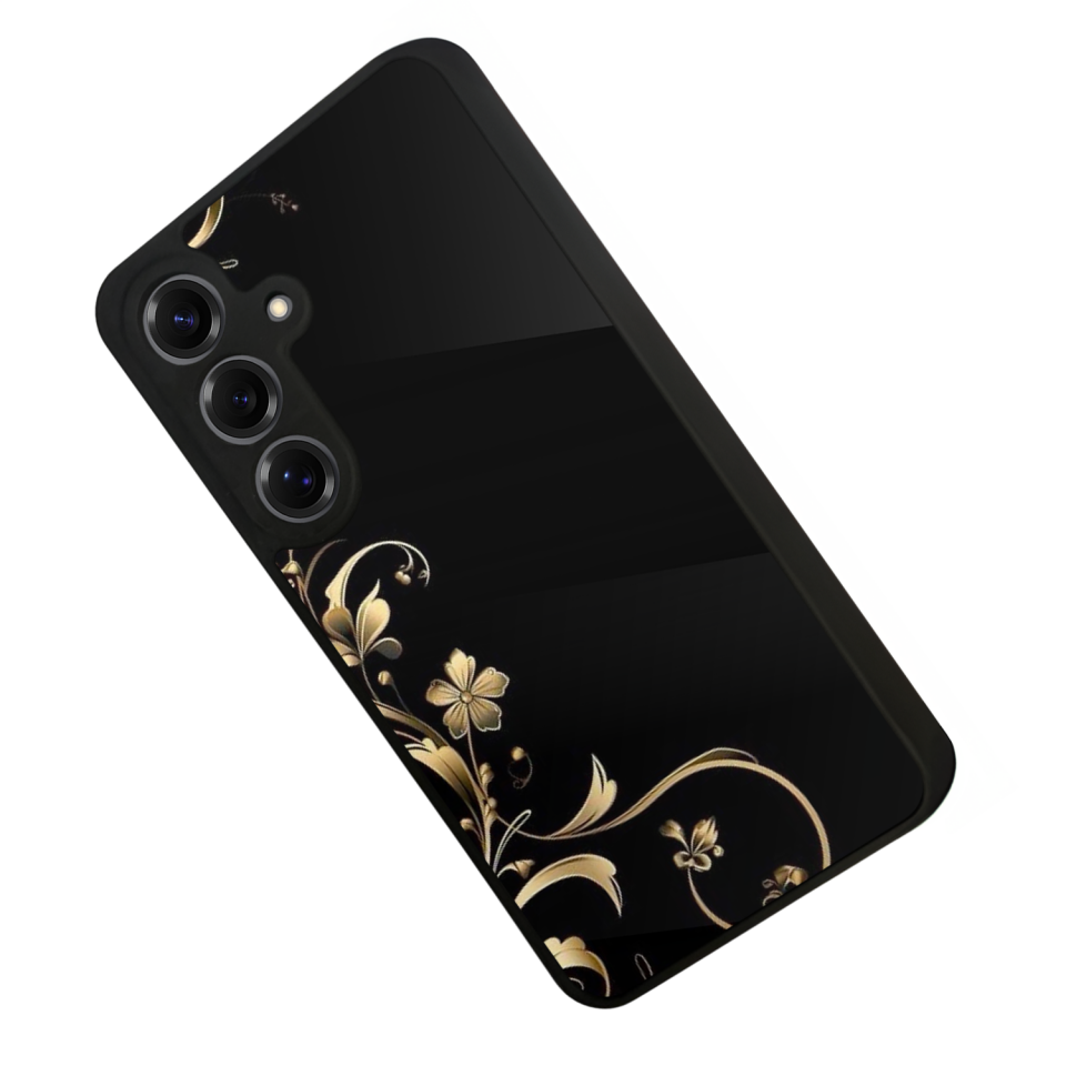 Samsung Galaxy S25 Uyumlu Yaldizli Cicek Tasarımlı Glossy Premium Kılıf