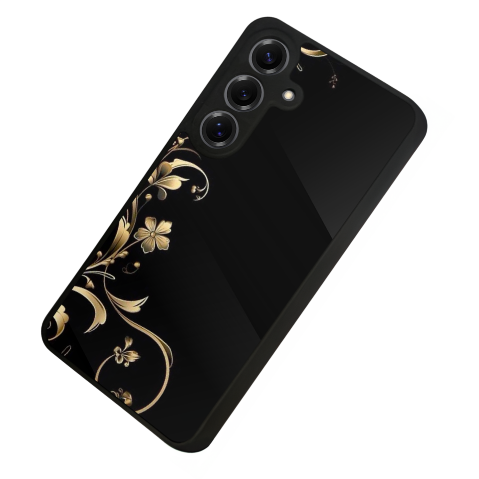 Samsung Galaxy S25 Uyumlu Yaldizli Cicek Tasarımlı Glossy Premium Kılıf