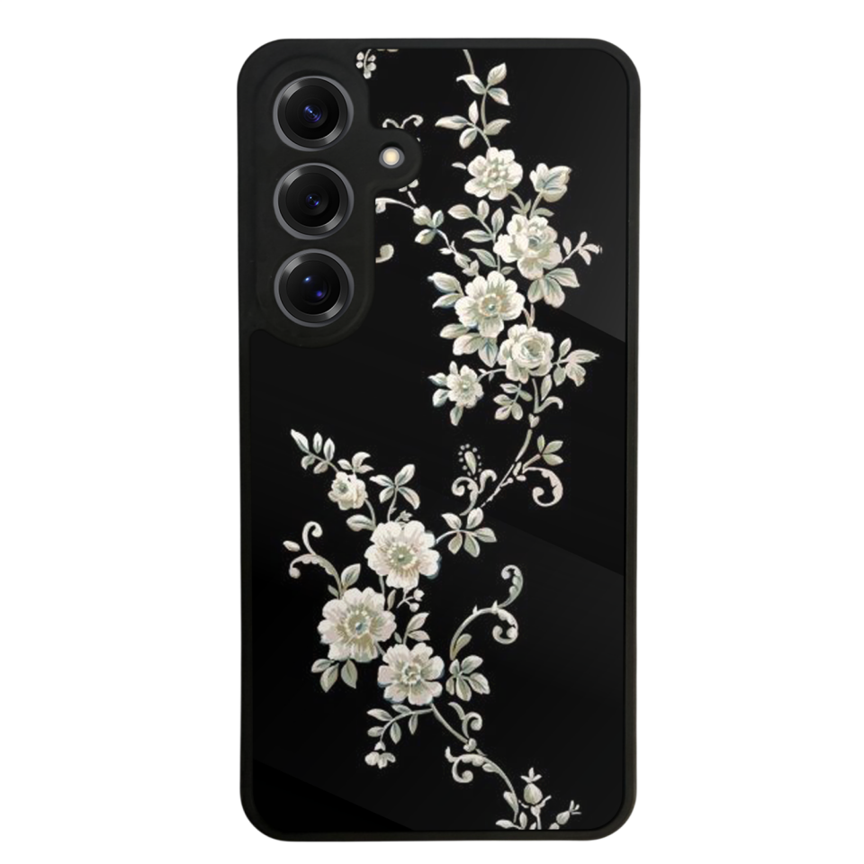 Samsung Galaxy S25 Uyumlu Yaldizli Cicek Tasarımlı Glossy Premium Kılıf