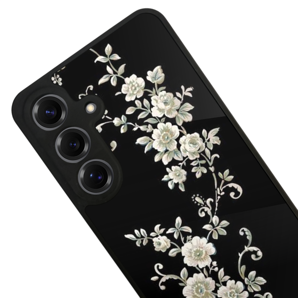Samsung Galaxy S25 Uyumlu Yaldizli Cicek Tasarımlı Glossy Premium Kılıf