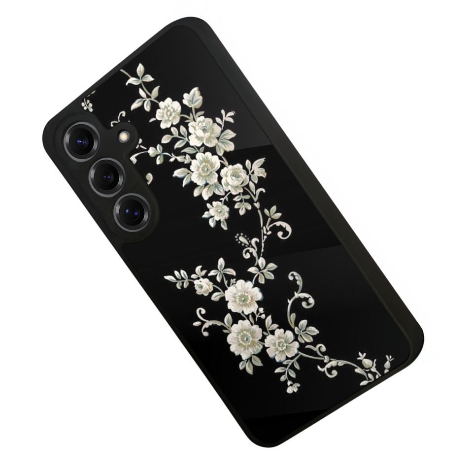 Samsung Galaxy S25 Uyumlu Yaldizli Cicek Tasarımlı Glossy Premium Kılıf