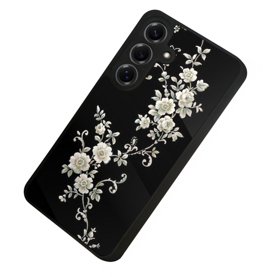 Samsung Galaxy S25 Uyumlu Yaldizli Cicek Tasarımlı Glossy Premium Kılıf