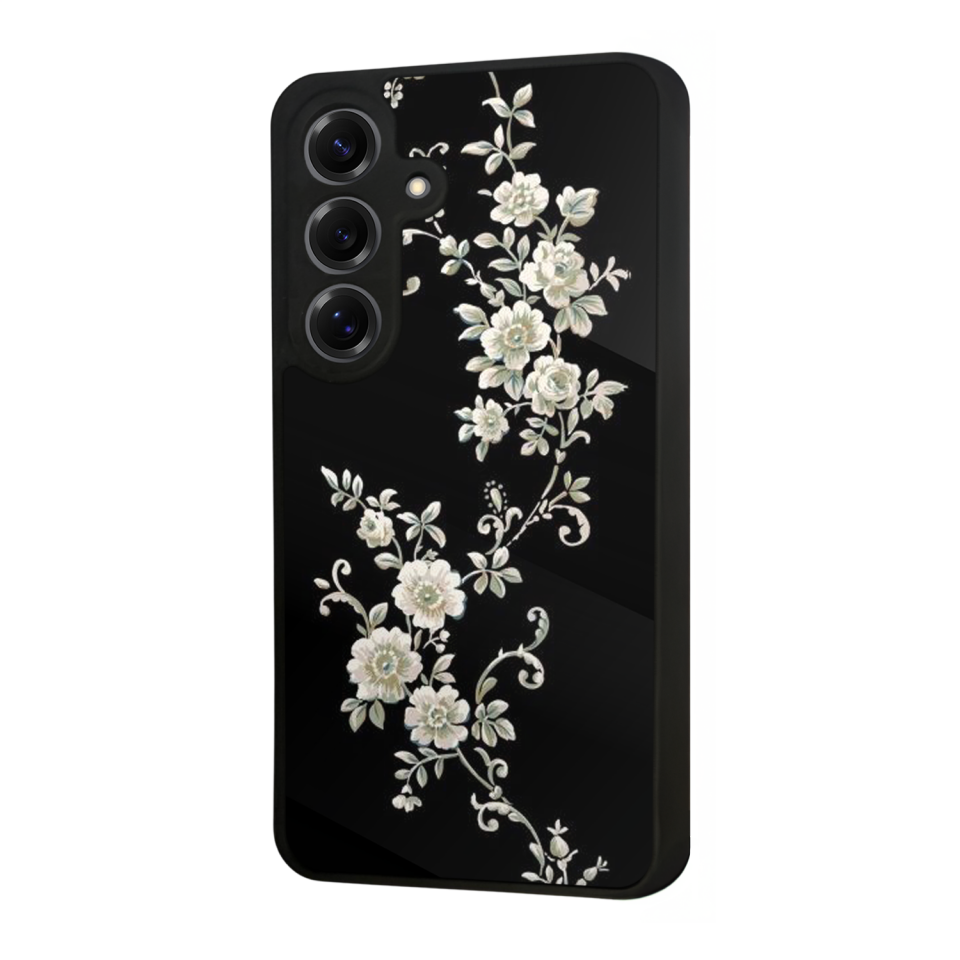 Samsung Galaxy S25 Uyumlu Yaldizli Cicek Tasarımlı Glossy Premium Kılıf