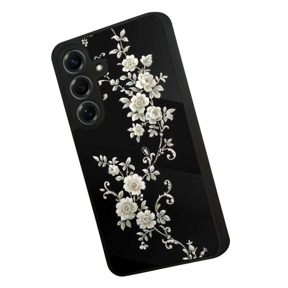 Samsung Galaxy S25 Uyumlu Yaldizli Cicek Tasarımlı Glossy Premium Kılıf