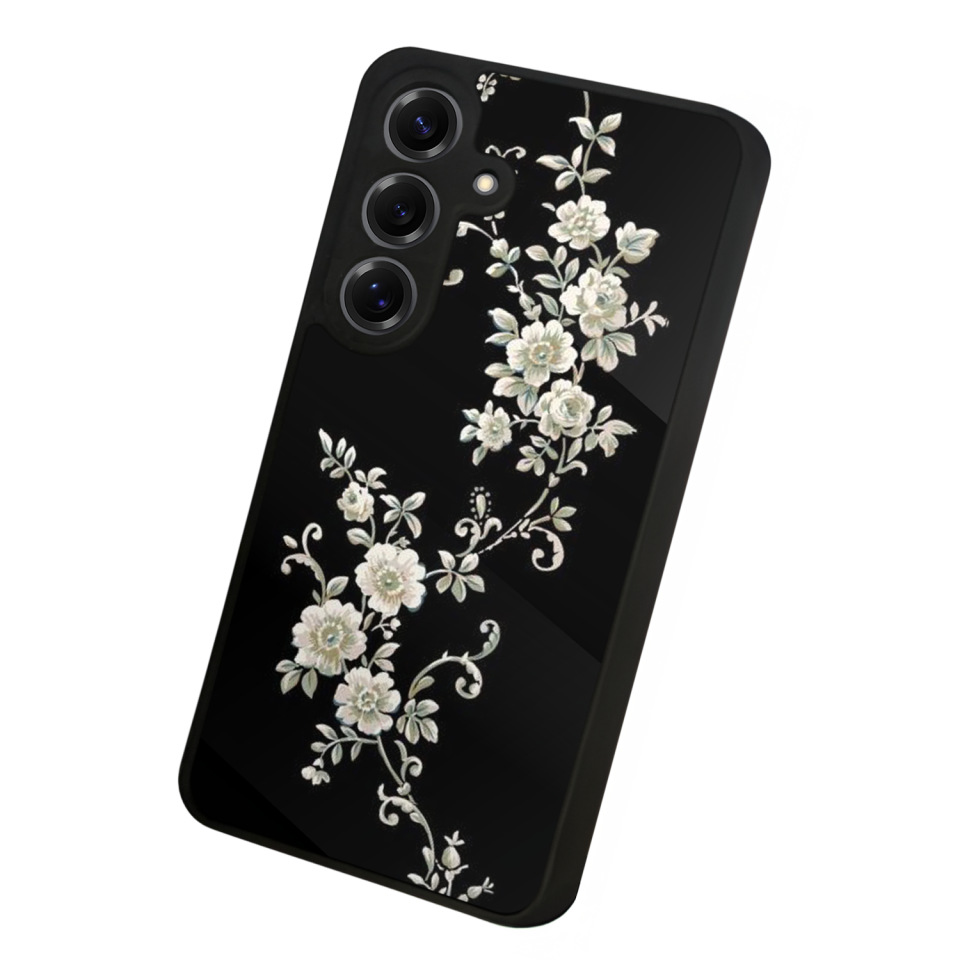 Samsung Galaxy S25 Uyumlu Yaldizli Cicek Tasarımlı Glossy Premium Kılıf