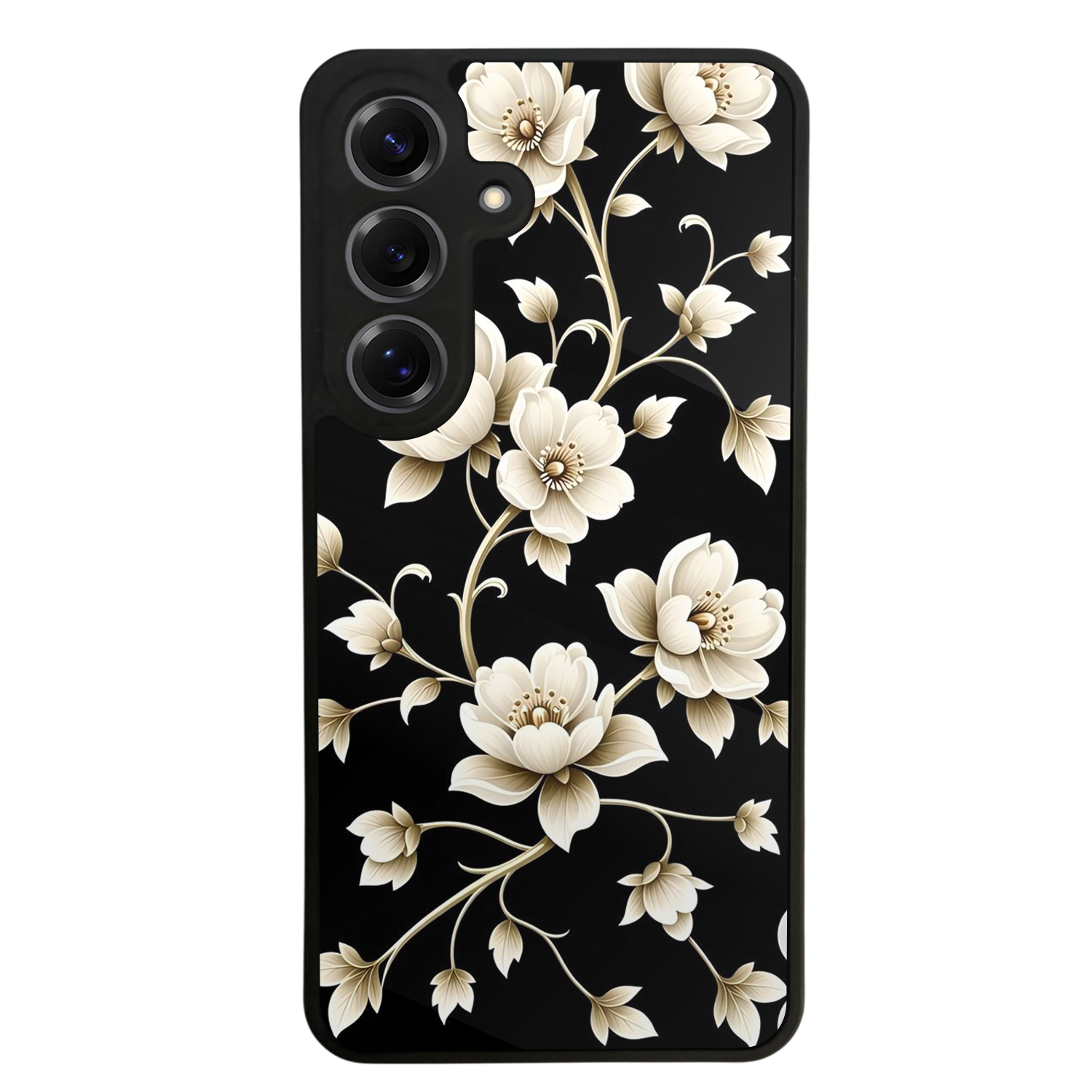 Samsung Galaxy S25 Uyumlu Yaldizli Cicek Tasarımlı Glossy Premium Kılıf
