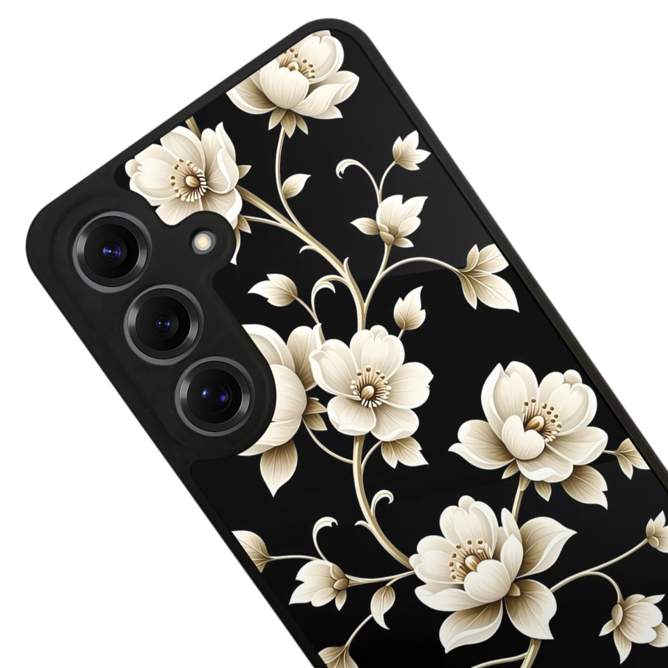 Samsung Galaxy S25 Uyumlu Yaldizli Cicek Tasarımlı Glossy Premium Kılıf