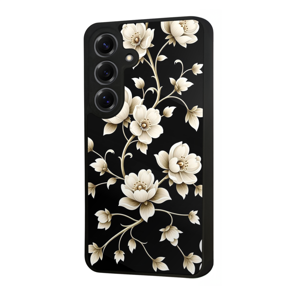 Samsung Galaxy S25 Uyumlu Yaldizli Cicek Tasarımlı Glossy Premium Kılıf