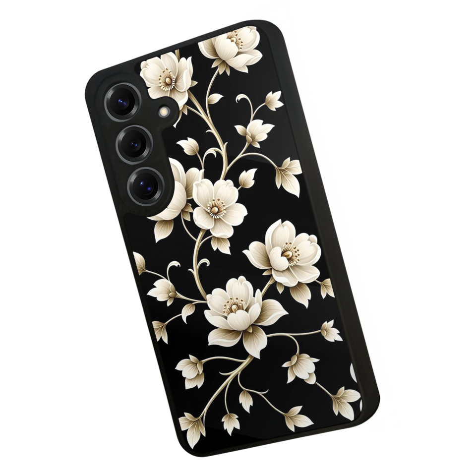 Samsung Galaxy S25 Uyumlu Yaldizli Cicek Tasarımlı Glossy Premium Kılıf