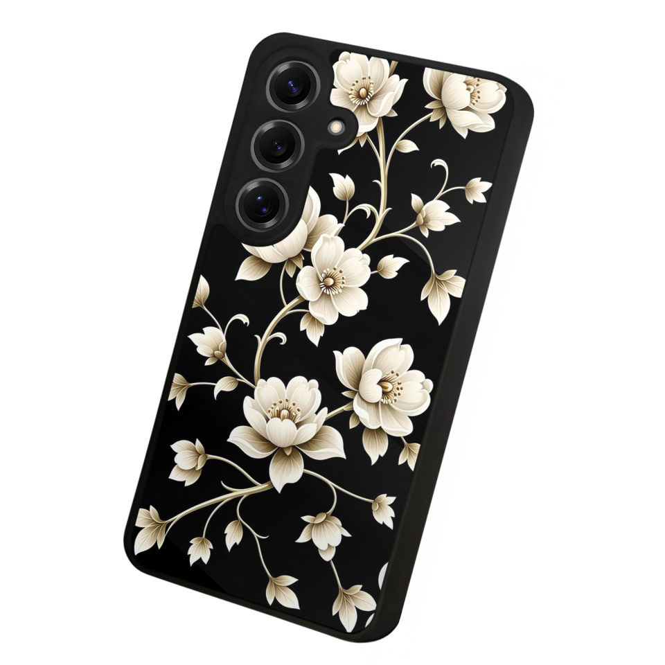 Samsung Galaxy S25 Uyumlu Yaldizli Cicek Tasarımlı Glossy Premium Kılıf