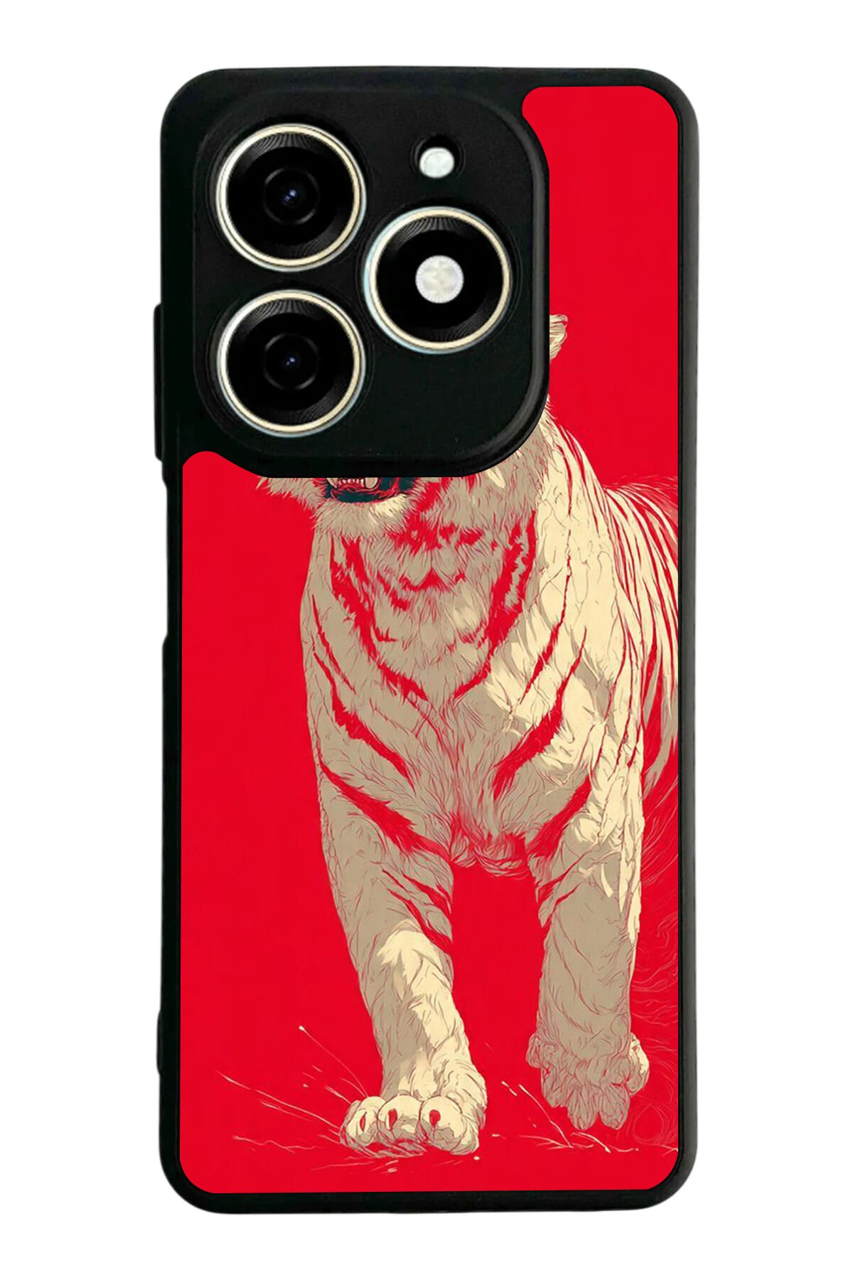 Infınıx Smart 8 Pro Uyumlu Kirmizi ve Kaplan Tasarımlı Glossy Premium Kılıf