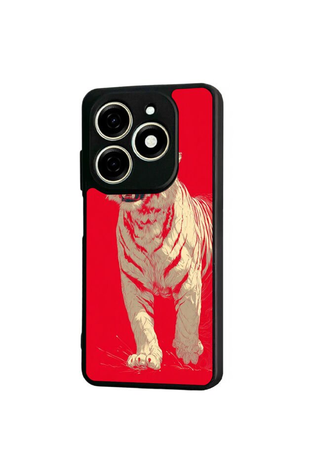 Infınıx Smart 8 Pro Uyumlu Kirmizi ve Kaplan Tasarımlı Glossy Premium Kılıf