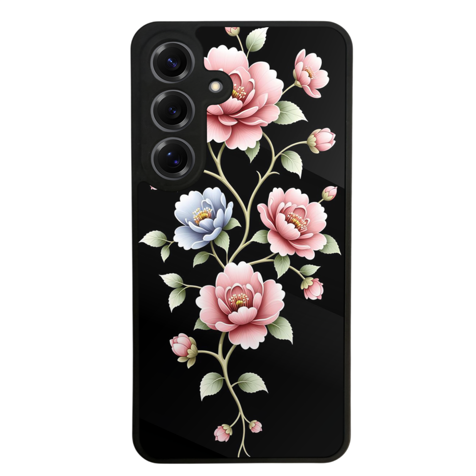 Samsung Galaxy S25 Uyumlu Yaldizli Cicek Tasarımlı Glossy Premium Kılıf