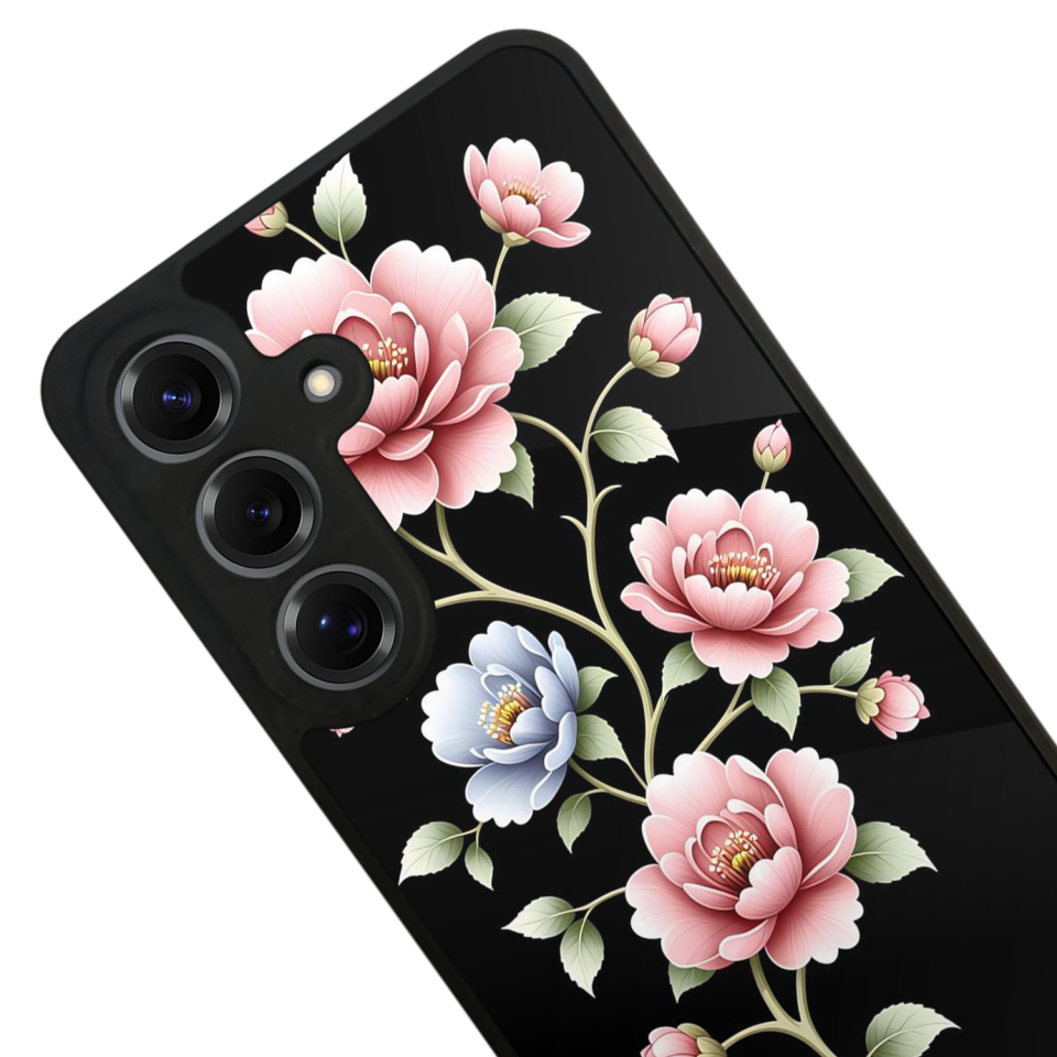 Samsung Galaxy S25 Uyumlu Yaldizli Cicek Tasarımlı Glossy Premium Kılıf