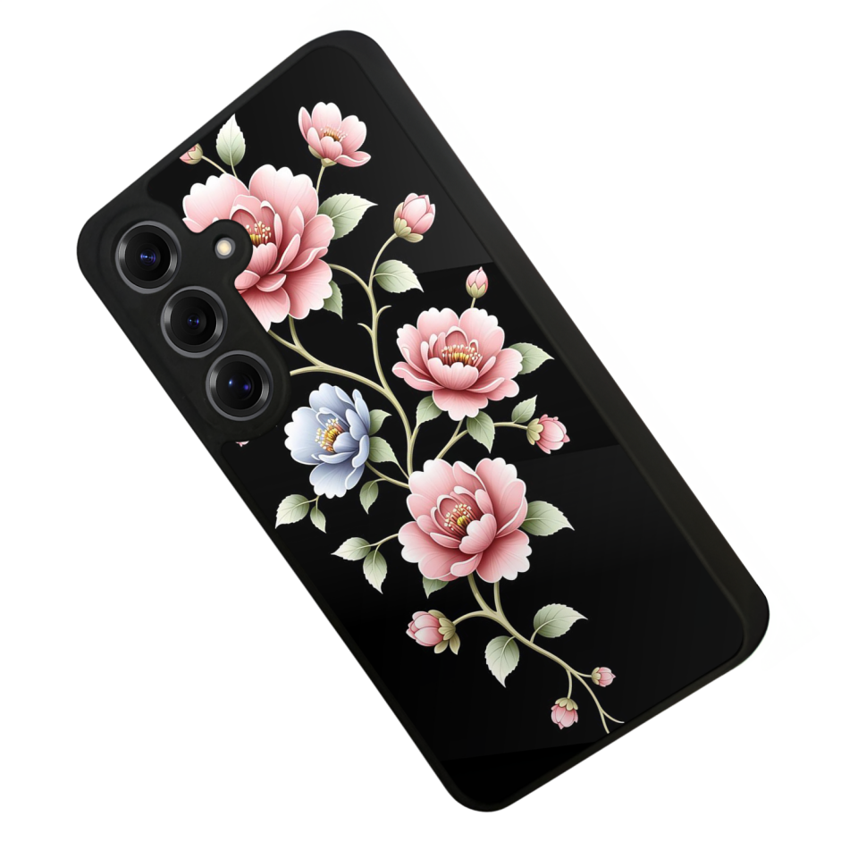 Samsung Galaxy S25 Uyumlu Yaldizli Cicek Tasarımlı Glossy Premium Kılıf