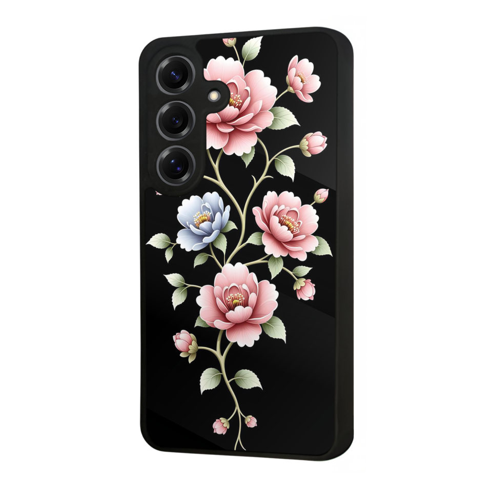 Samsung Galaxy S25 Uyumlu Yaldizli Cicek Tasarımlı Glossy Premium Kılıf
