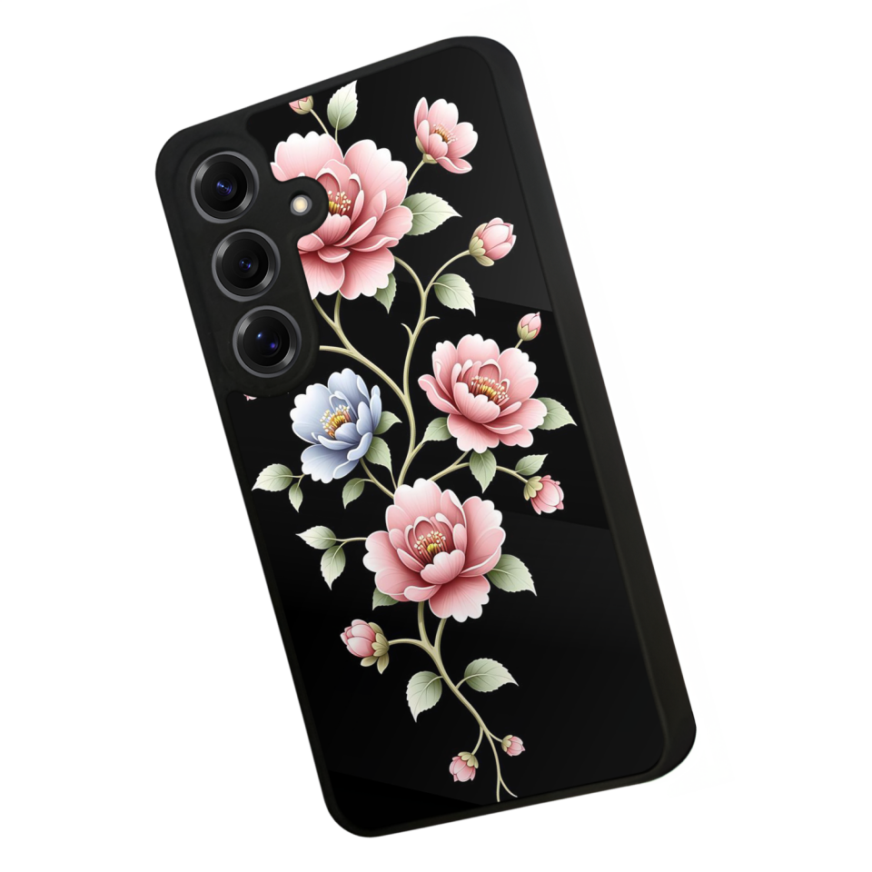 Samsung Galaxy S25 Uyumlu Yaldizli Cicek Tasarımlı Glossy Premium Kılıf