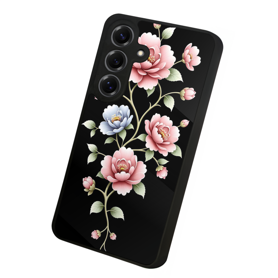Samsung Galaxy S25 Uyumlu Yaldizli Cicek Tasarımlı Glossy Premium Kılıf