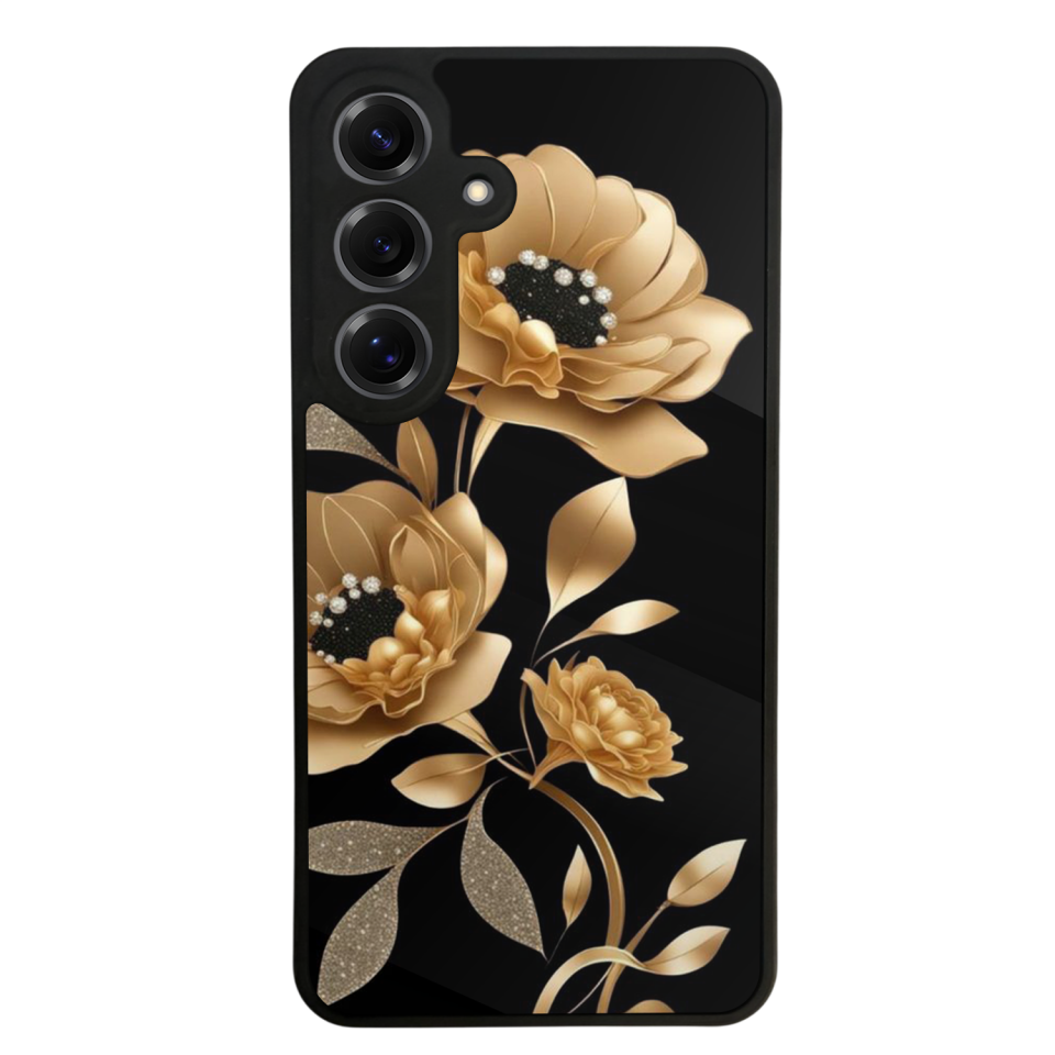 Samsung Galaxy S25 Uyumlu Yaldizli Cicek Tasarımlı Glossy Premium Kılıf