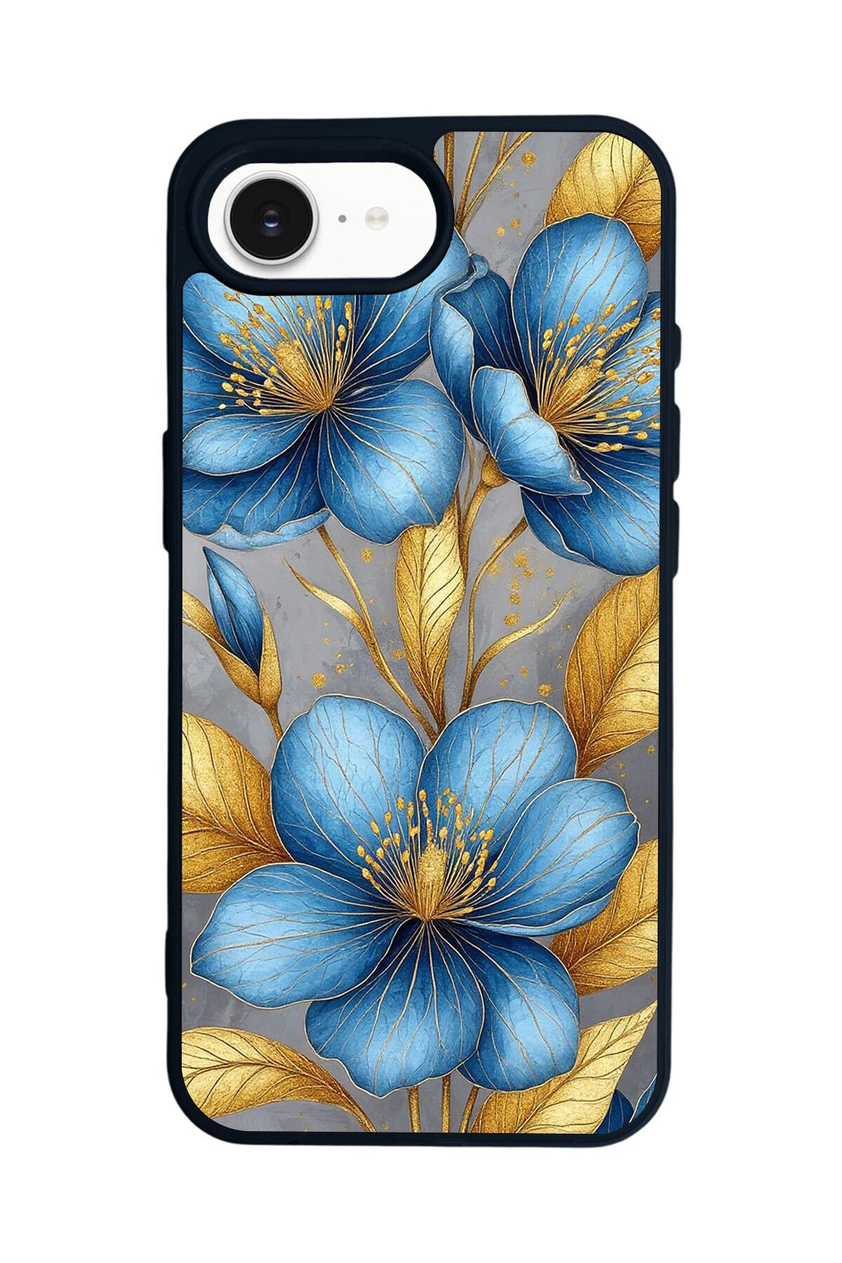 iPhone 16E Uyumlu Yaldizli Cicek Tasarımlı Glossy Premium Kılıf