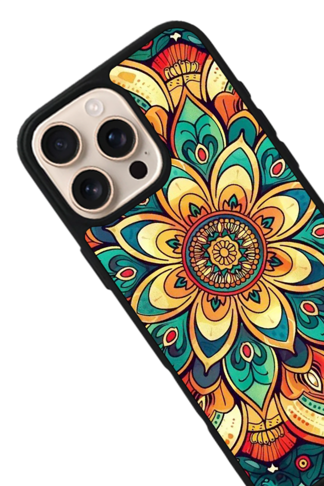 iPhone 16 Pro Uyumlu Mandala Tasarımlı Glossy Premium Kılıf