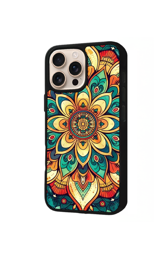 iPhone 16 Pro Uyumlu Mandala Tasarımlı Glossy Premium Kılıf