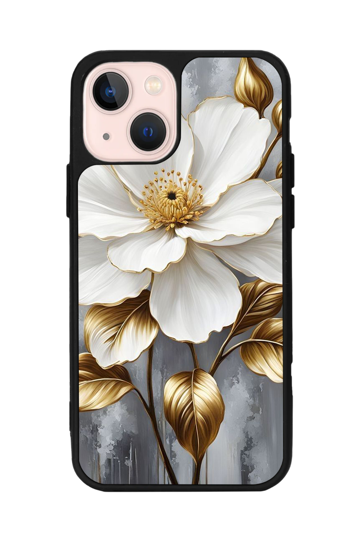 iPhone 13/14 Uyumlu Yaldizli Cicek Tasarımlı Glossy Premium Kılıf