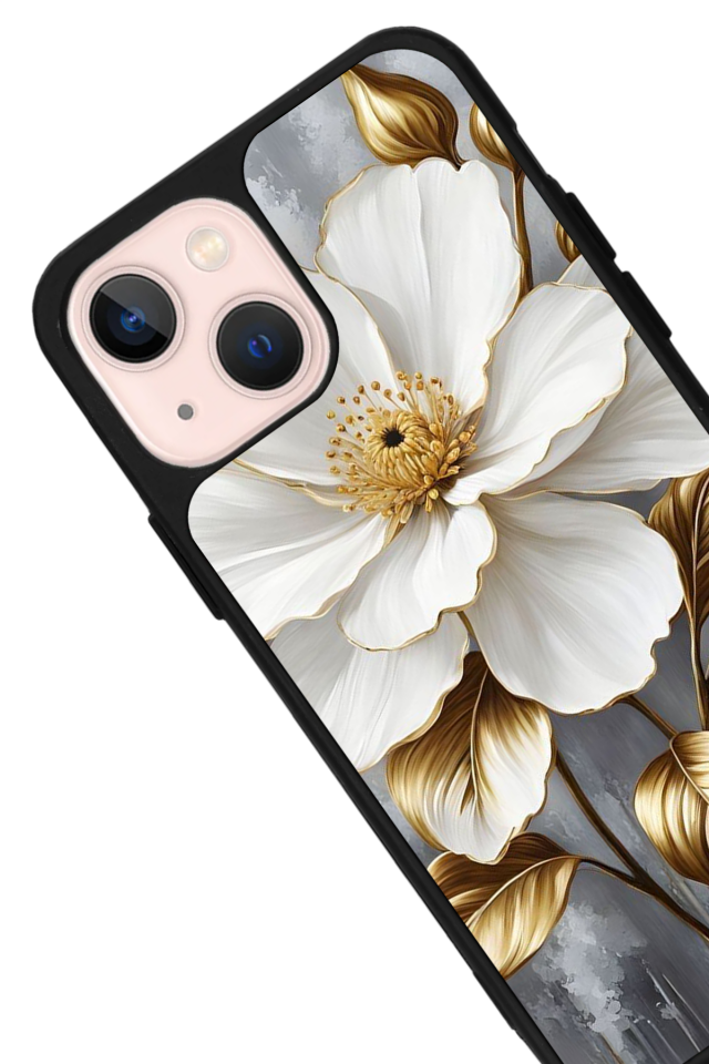 iPhone 13/14 Uyumlu Yaldizli Cicek Tasarımlı Glossy Premium Kılıf