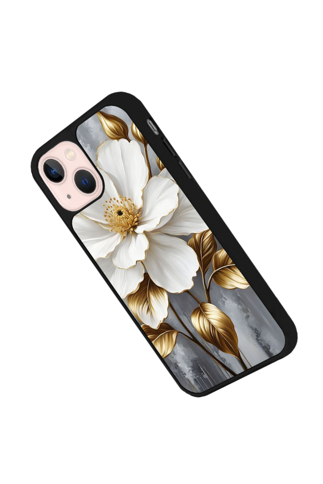 iPhone 13/14 Uyumlu Yaldizli Cicek Tasarımlı Glossy Premium Kılıf