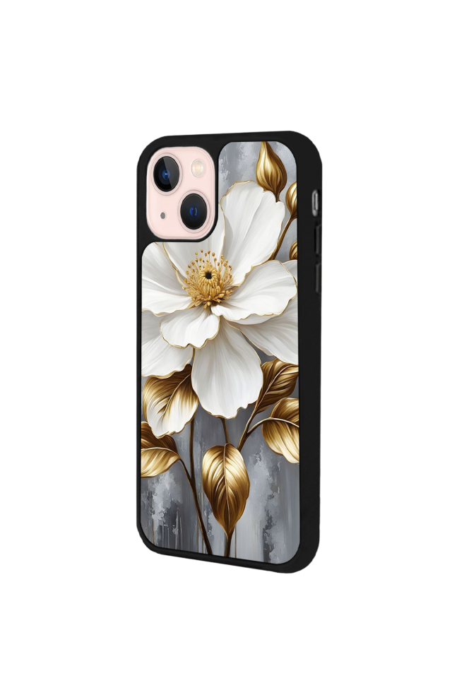iPhone 13/14 Uyumlu Yaldizli Cicek Tasarımlı Glossy Premium Kılıf