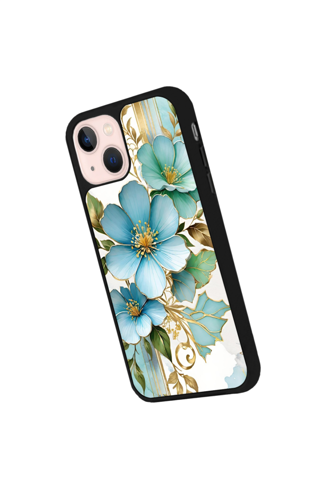 iPhone 13/14 Uyumlu Yaldizli Cicek Tasarımlı Glossy Premium Kılıf