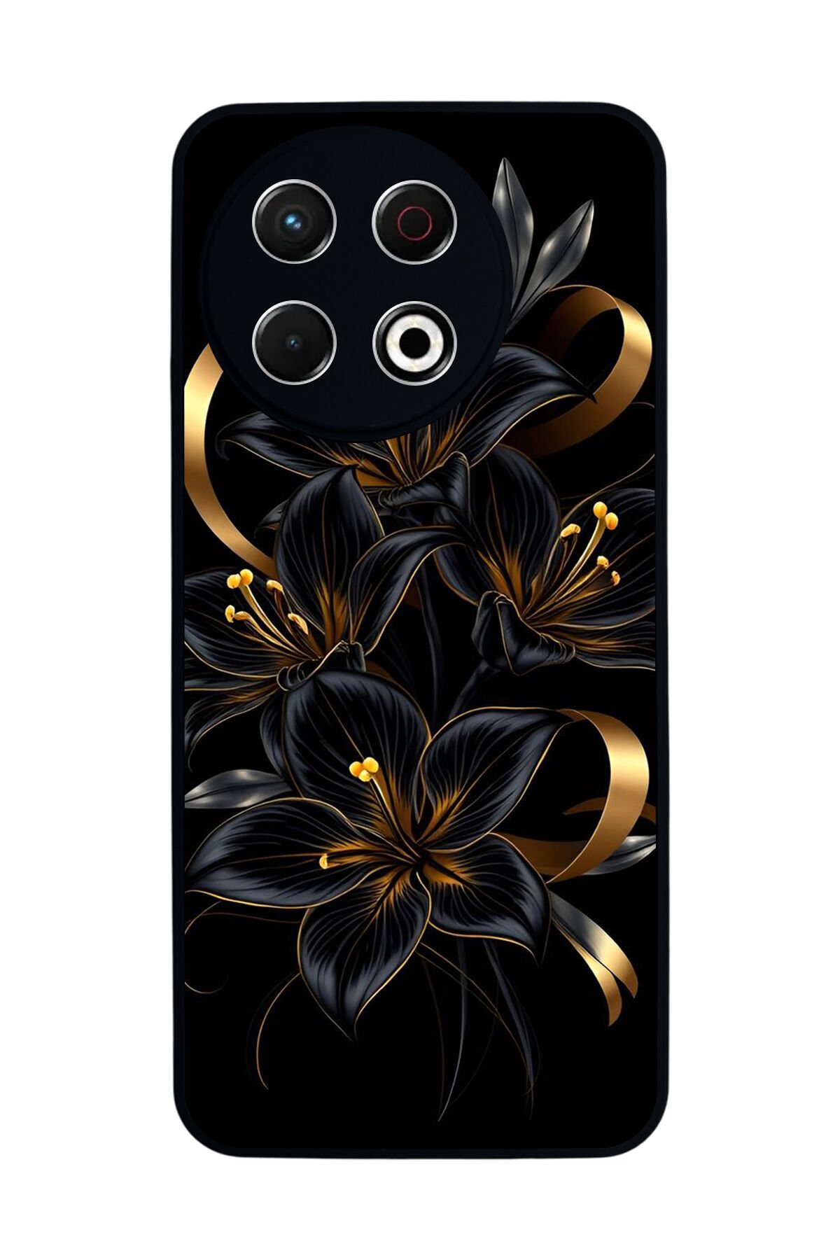 Tecno Spark 30 Pro Uyumlu Yaldizli Cicek Tasarımlı Glossy Premium Kılıf