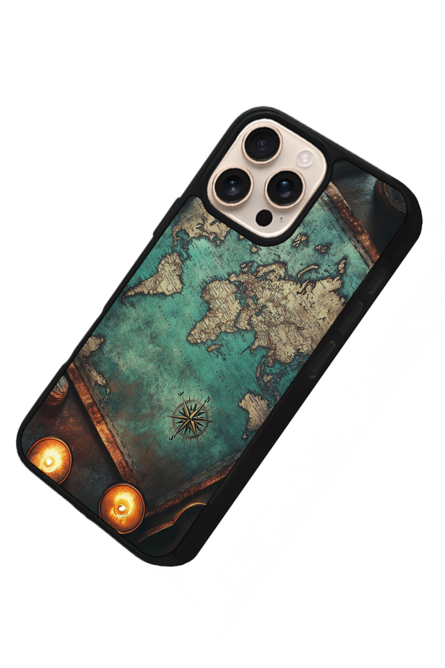 iPhone 15 Pro Max Uyumlu Harita Tasarımlı Glossy Premium Kılıf